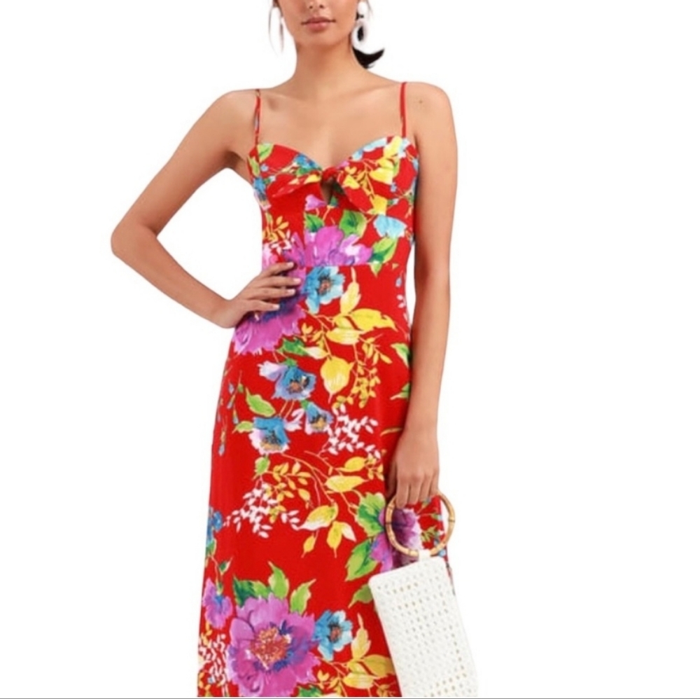 Lulus Santiago Tie Front Maxi Dress Red Floral size M